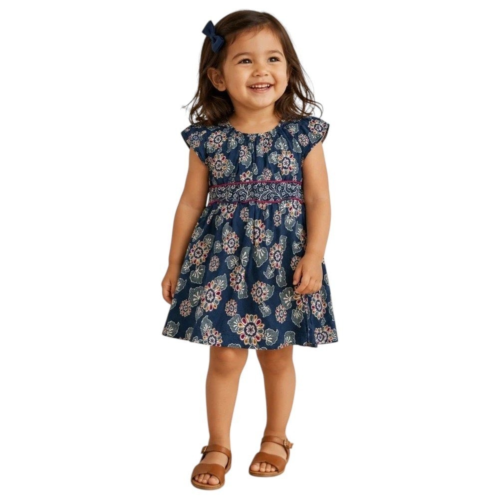 Tea Collection Girl Floral Knit Dress‎ Size 2 Blue Pink Excellent Short Sleeve